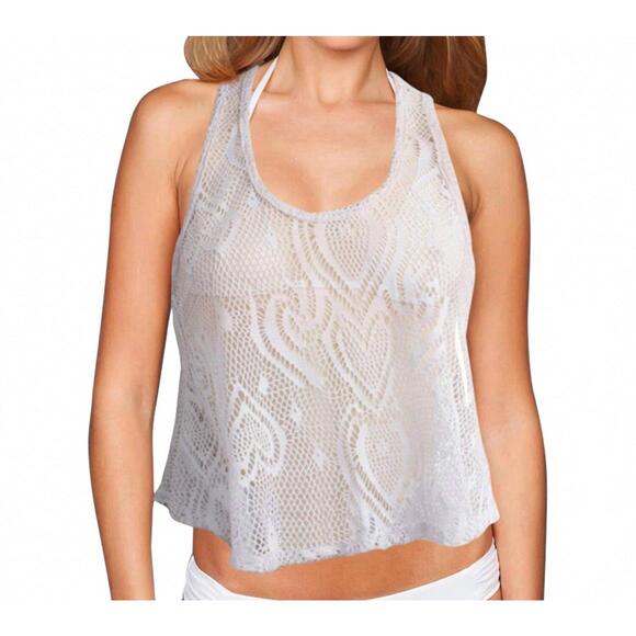 BEACH HABITAT Tops - NEW BEACH HABITAT heart crochet crop top in white